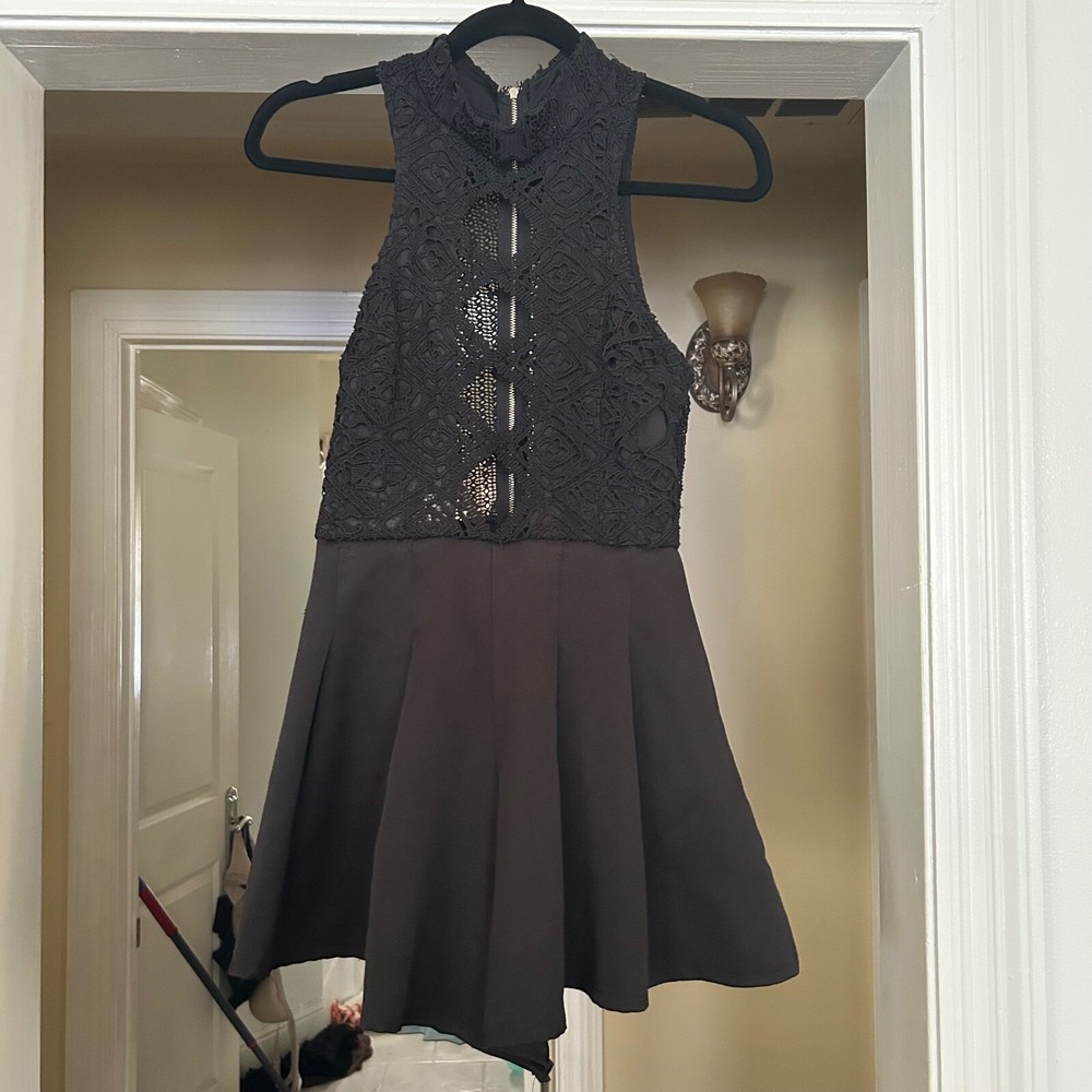 Selfie Leslie Black‎ Lace Party Romper Sleeveless Fit & Flare Mini S